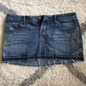 Distressed Denim mini skirt with gold embroidery